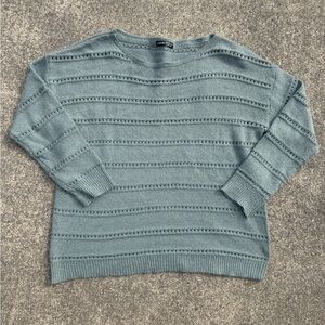 Soft Summer Dusty Teal Open Knit Crew Neck Sweater Large
